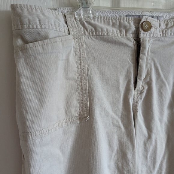 Women's Cream Low Rise 16 Straight Leg Mini Corduroy Pants Pockets Beige Wide - Picture 2 of 12